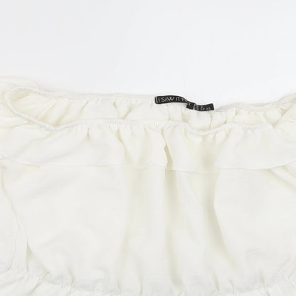 Close-up detail of I SAW IT FIRST women’s white basic blouse, size UK 8