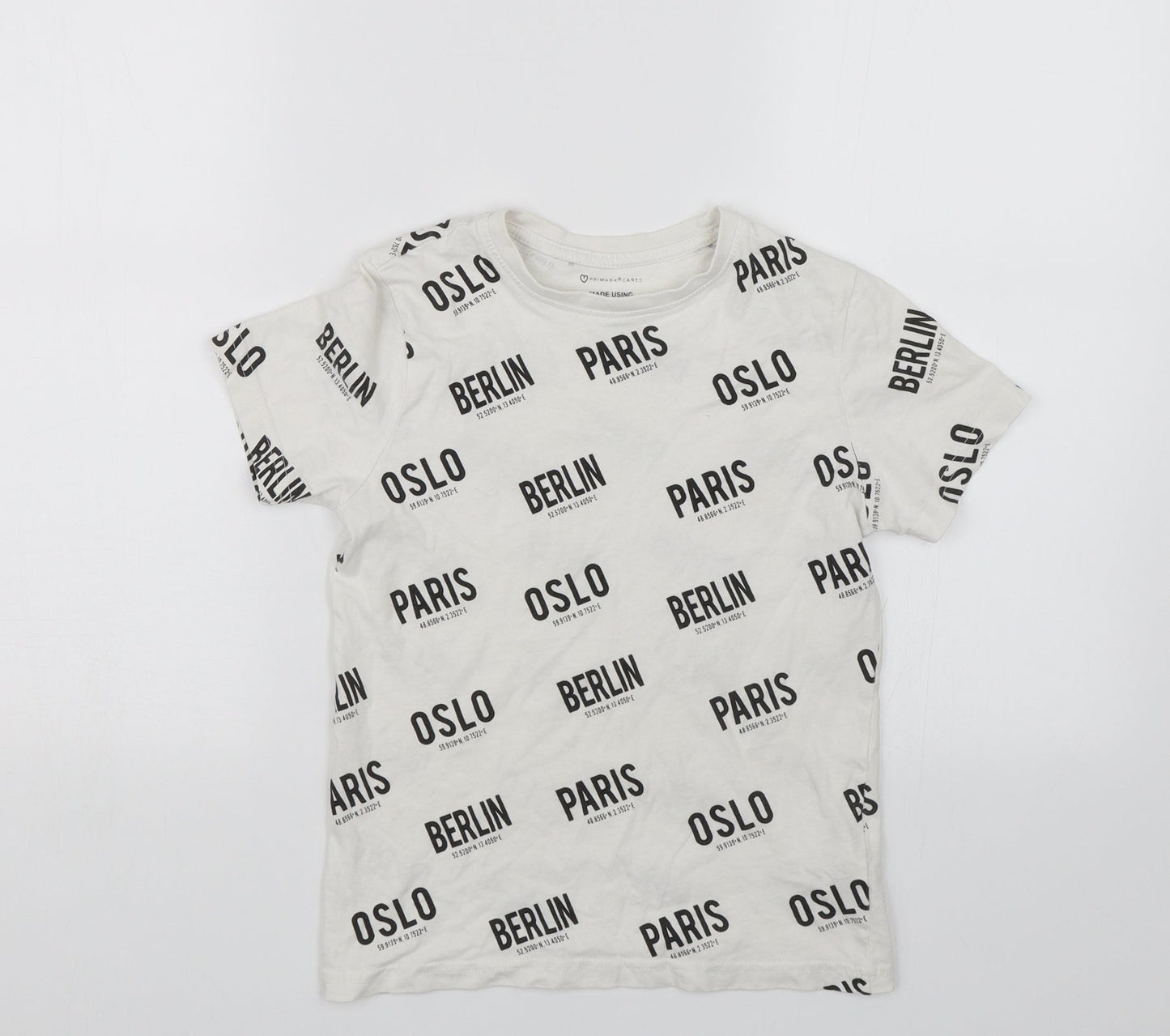 Primark Boys White   Basic T-Shirt Size 8-9 Years  - Paris Berlin Oslo