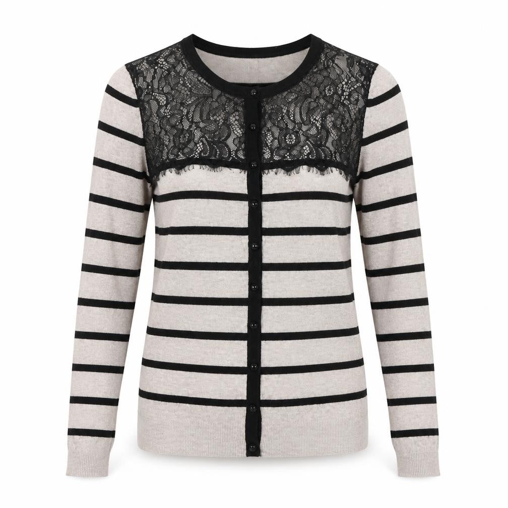 Marks & Spencer Womens Beige Striped  Cardigan Jumper Size 8