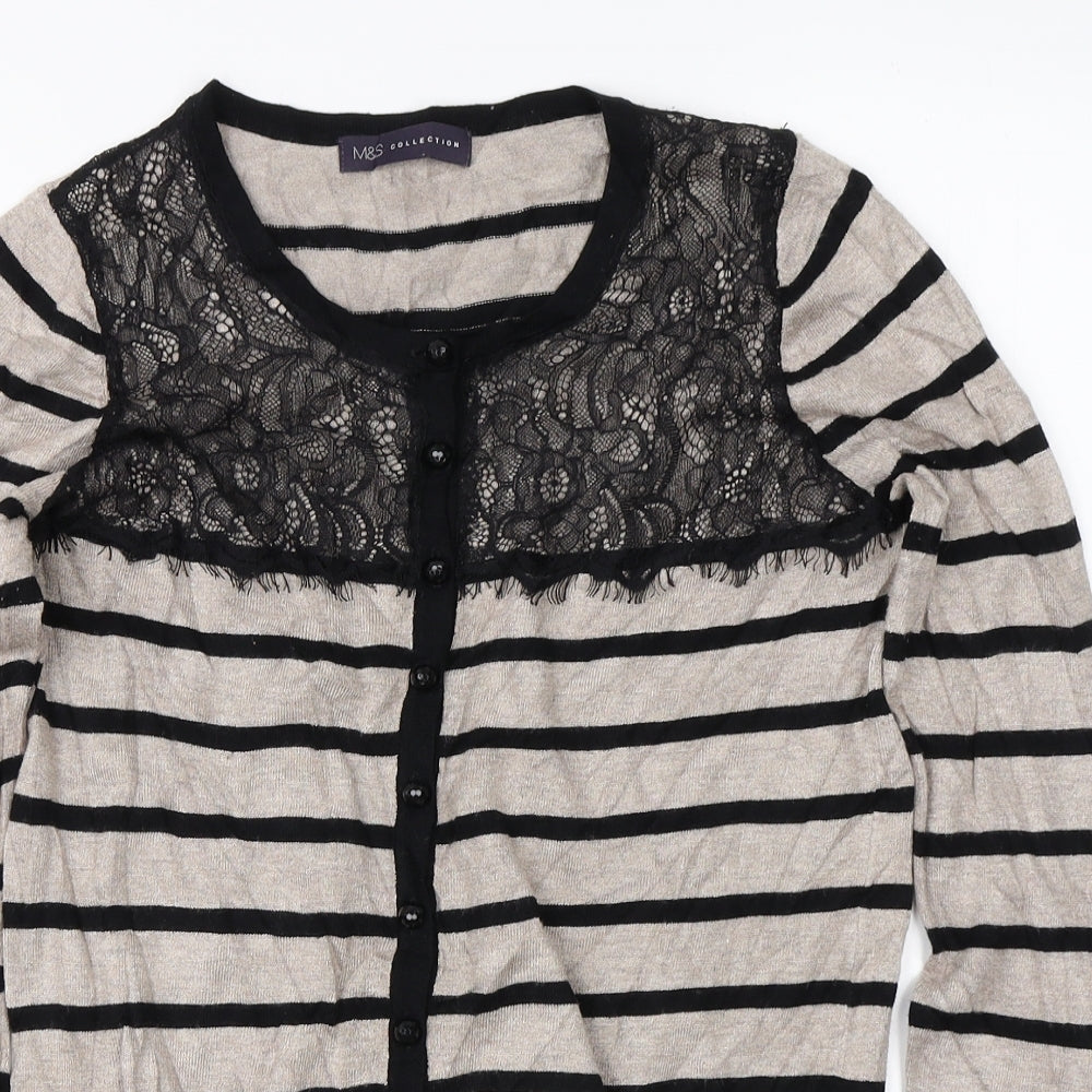 Marks & Spencer Womens Beige Striped  Cardigan Jumper Size 8