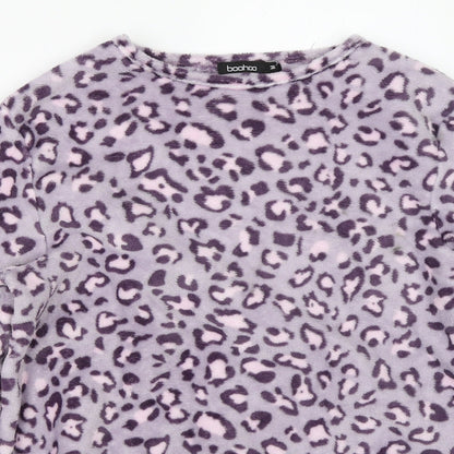 Close-up detail of Booho women’s purple animal print pyjama top, size M