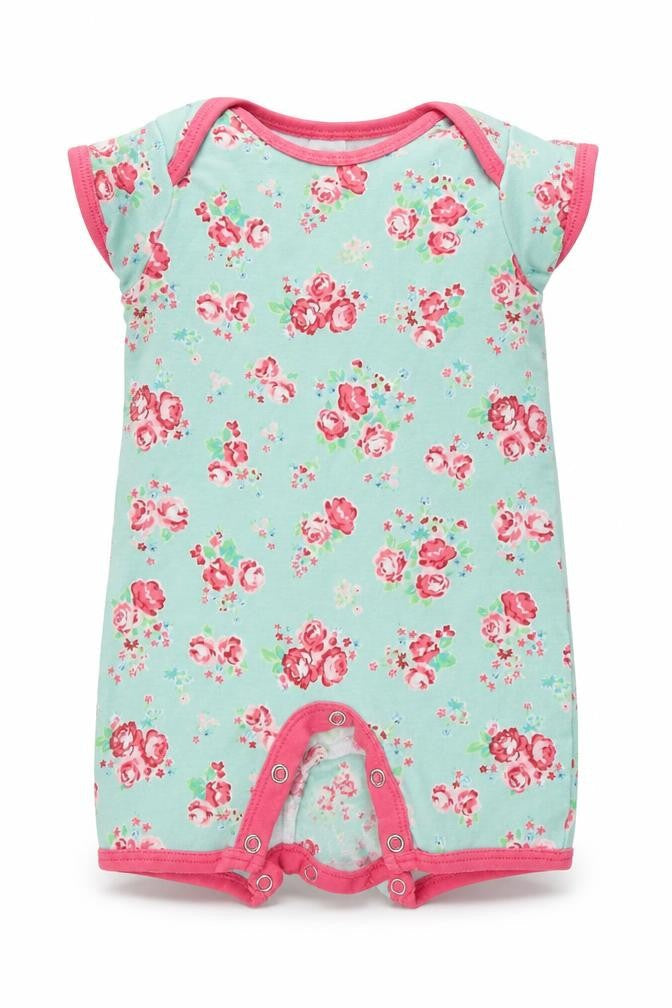 Mini Club Girls Green Floral  Romper One-Piece Size 3-6 Months