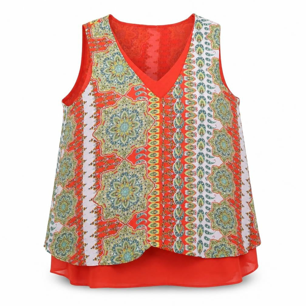 Rose+Olive Womens Orange Paisley  Basic Tank Size L