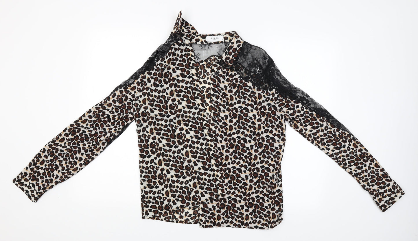 Axara Womens Beige Animal Print  Basic Blouse Size M