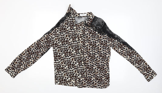 Axara Womens Beige Animal Print  Basic Blouse Size M