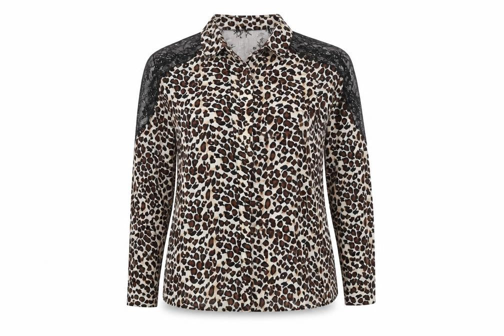 Axara Womens Beige Animal Print  Basic Blouse Size M