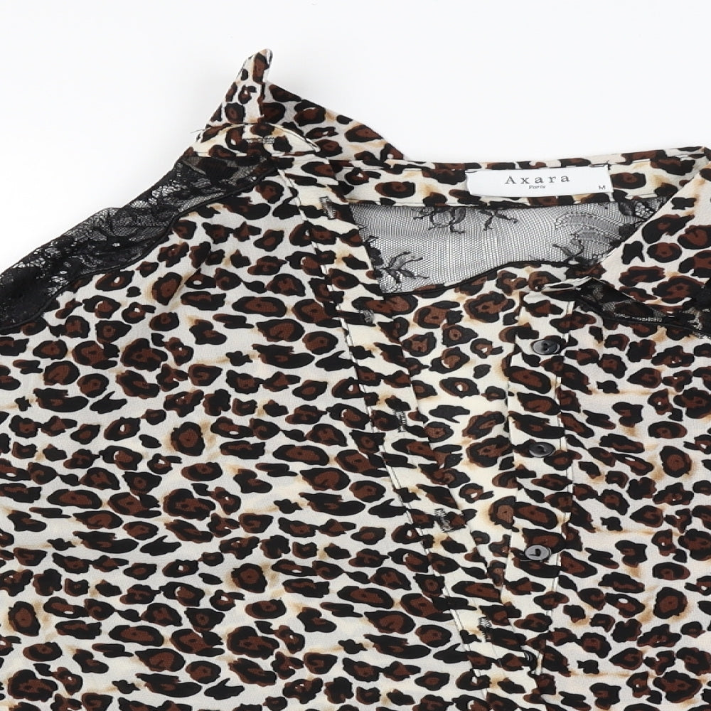 Axara Womens Beige Animal Print  Basic Blouse Size M