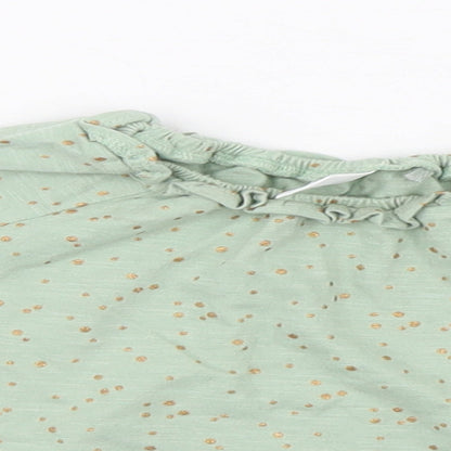 Close-up detail of Next girls’ green polka dot a-line, size 9-12, months