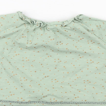 Brand and care label for Next girls’ green polka dot a-line, size 9-12, months