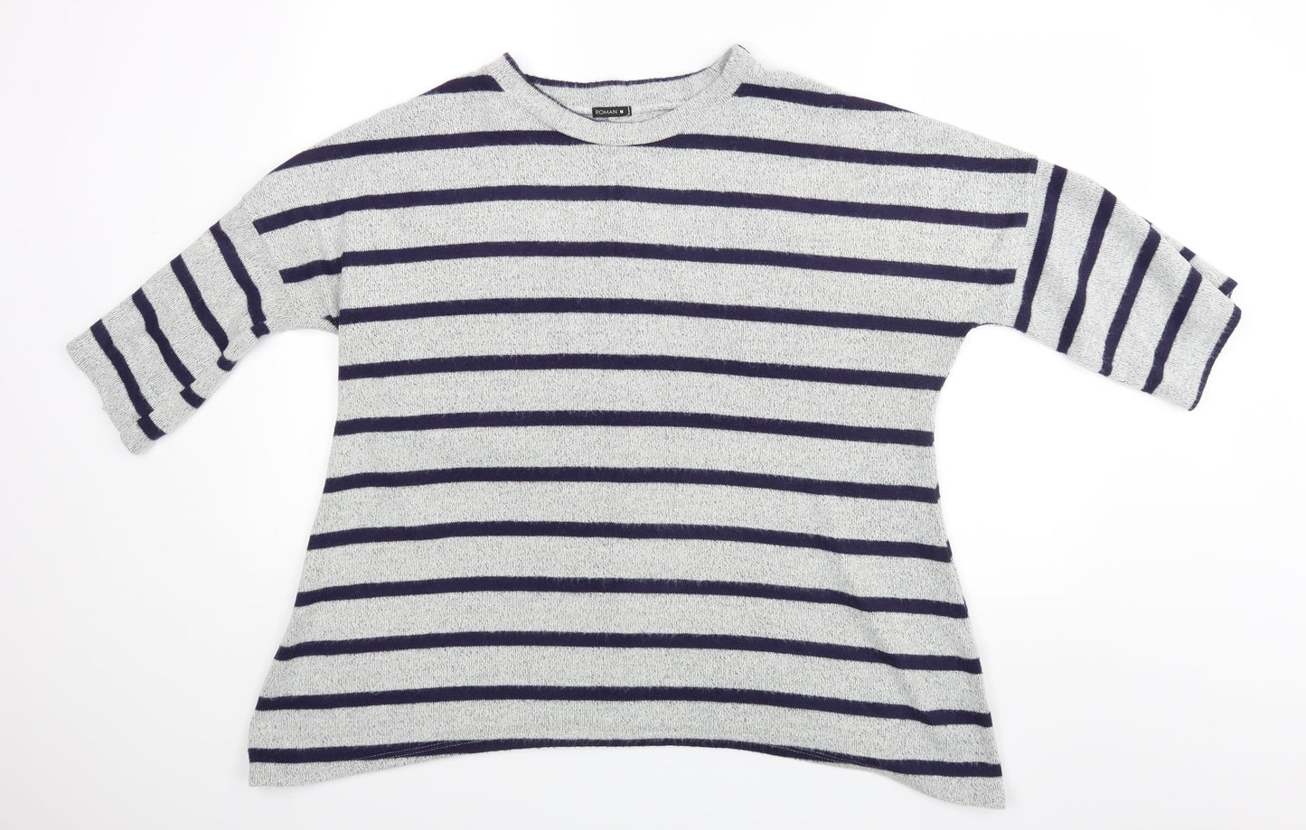 Roman Womens Grey Striped  Basic Blouse Size M