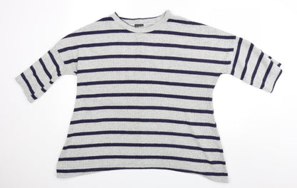 Additional front view of Roman women’s grey striped basic blouse, size M