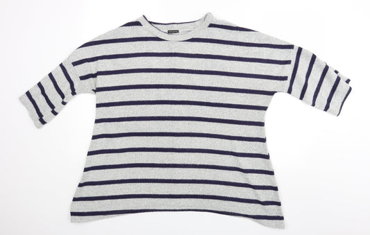 Roman Womens Grey Striped  Basic Blouse Size M