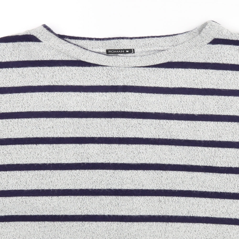 Roman Womens Grey Striped  Basic Blouse Size M