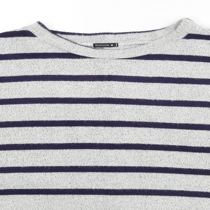 Close-up detail of Roman women’s grey striped basic blouse, size M