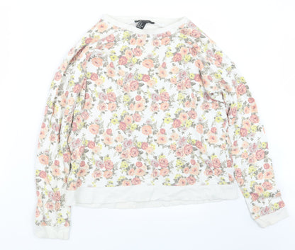 Preloved FOREVER 21 Womens White Floral  Pullover Jumper Size M - Front