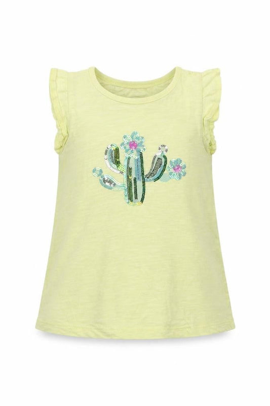 Front view of George girls’ yellow jersey basic t-shirt, size 18-24, months - cacti