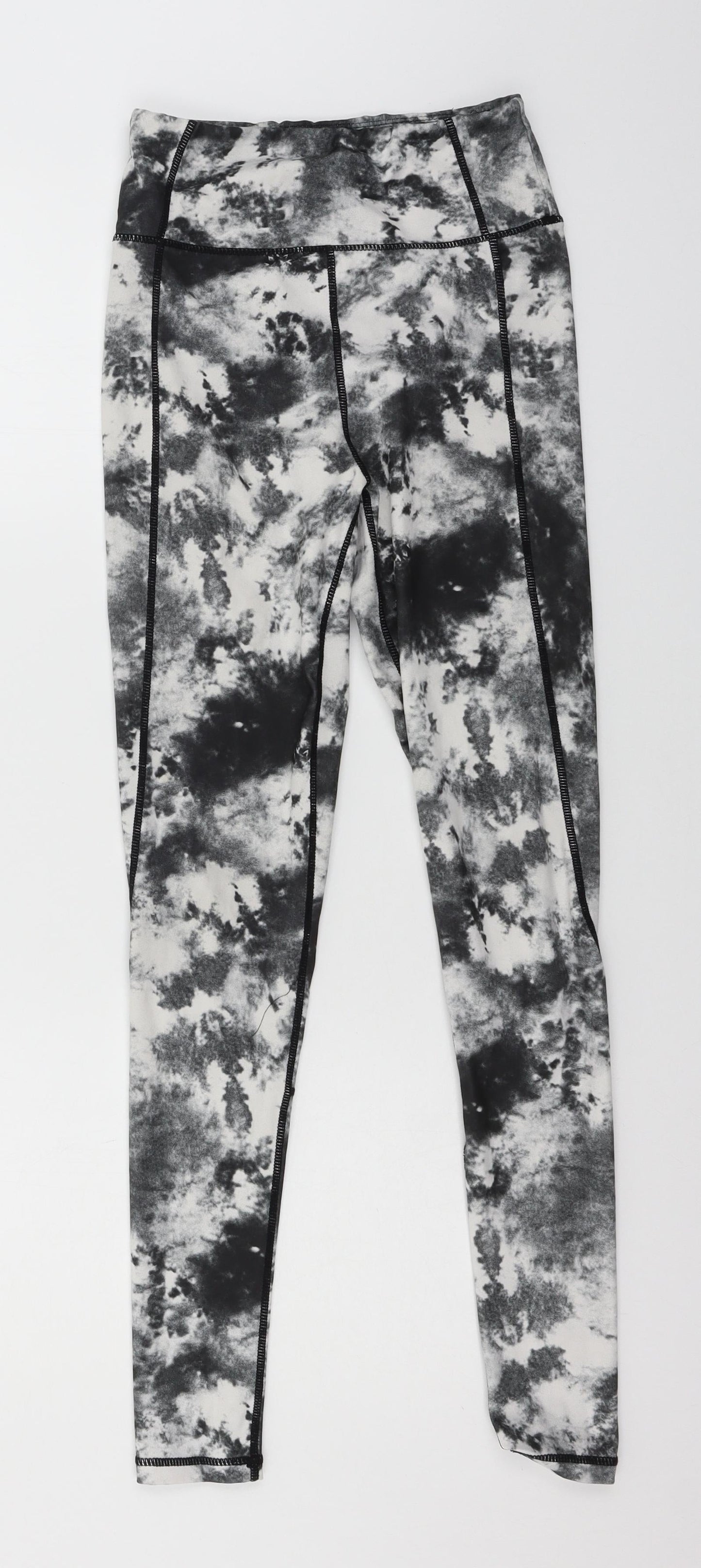 PRETTYLITTLETHING Womens Grey Tie Dye Jersey Capri Leggings Size 4 L28 in