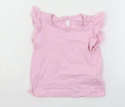Front view of Primark girls’ pink jersey basic t-shirt, size 18-24, months