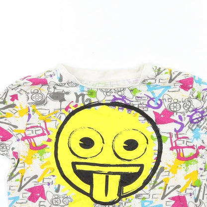 Close-up detail of Nutmeg girls’ white geometric basic t-shirt, size 9-10, years
