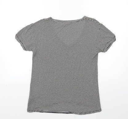 Back view of Miss Selfridge women’s black striped basic t-shirt, size UK 10