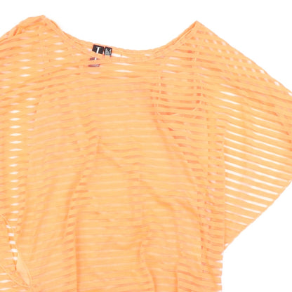 Close-up detail of Izabel women’s orange striped basic blouse, size UK 8