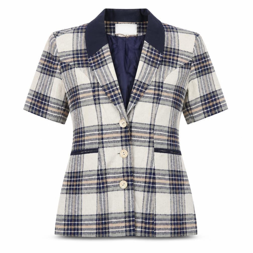 Boulevard Womens Beige Plaid  Jacket Blazer Size 14