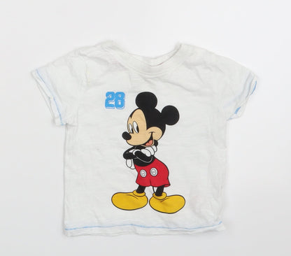 Front view of Disney Baby White Basic T-Shirt, size 12-18, Months