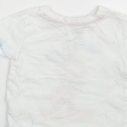 Brand and care label for Disney Baby White Basic T-Shirt, size 12-18, Months