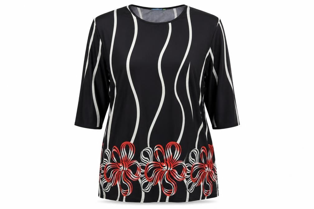 KOOPOL Womens Black Geometric  Basic T-Shirt One Size