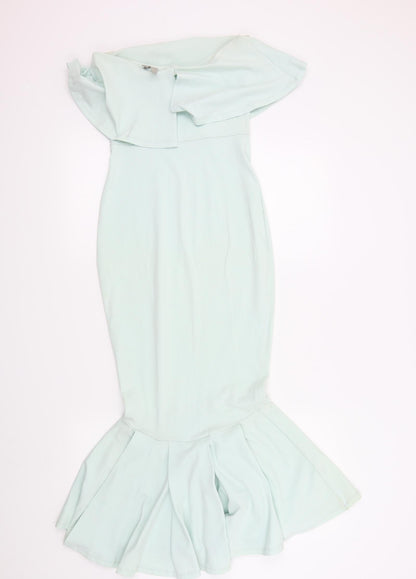Back view of ASOS women’s blue colourblock a-line, size UK 6