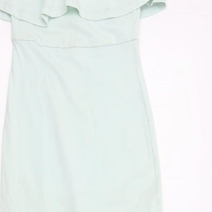 Close-up detail of ASOS women’s blue colourblock a-line, size UK 6