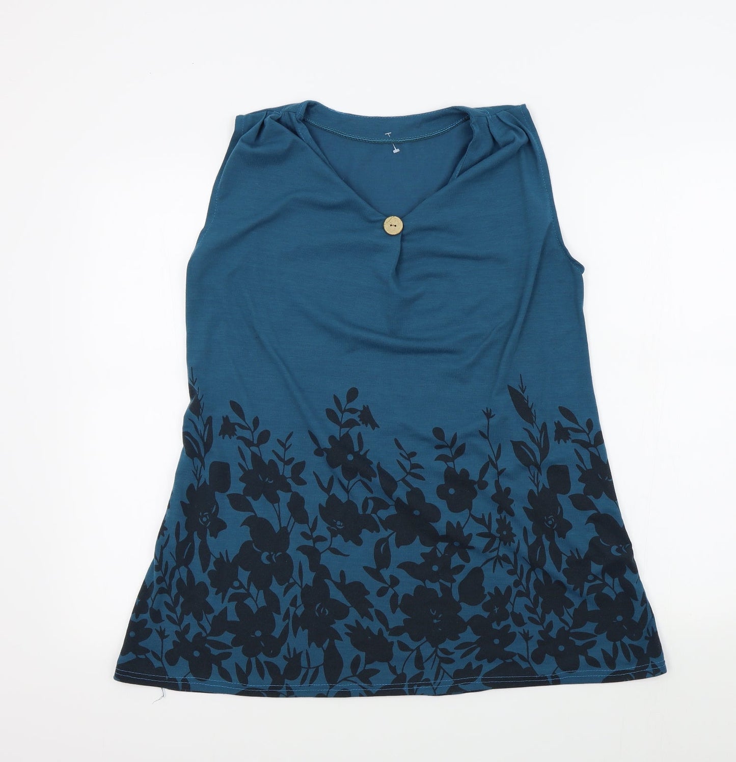 Preworn Womens Blue Floral  Basic T-Shirt Size S