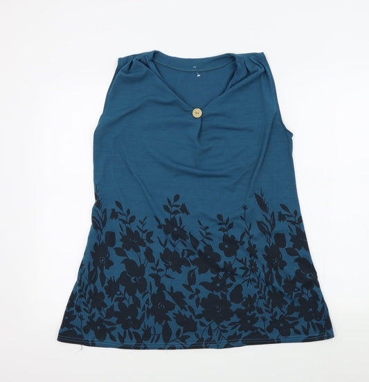 Preworn Womens Blue Floral  Basic T-Shirt Size S