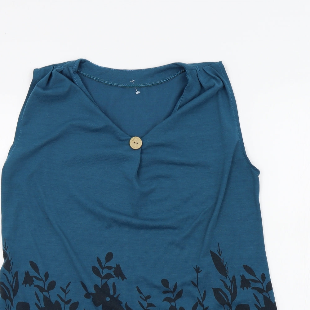 Preworn Womens Blue Floral  Basic T-Shirt Size S