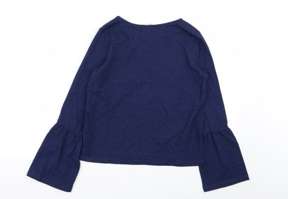 Back view of H&M girls’ blue basic t-shirt, size 11-12, years