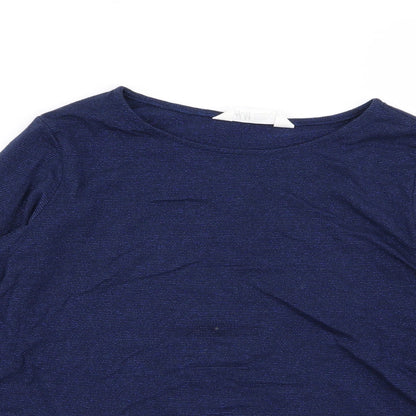 Close-up detail of H&M girls’ blue basic t-shirt, size 11-12, years