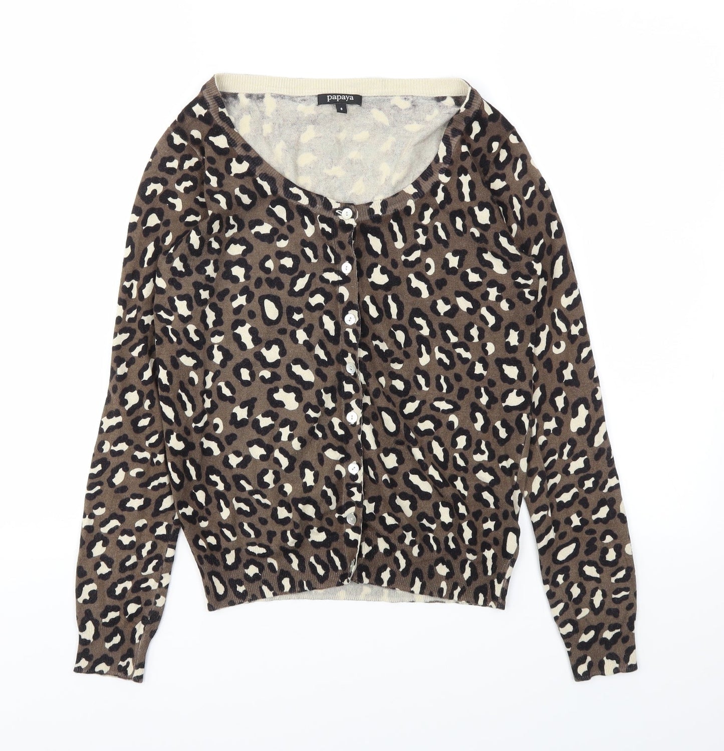 Papaya Womens Brown Animal Print  Cardigan Jumper Size 8