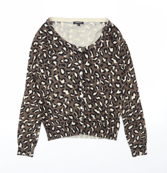 Papaya Womens Brown Animal Print  Cardigan Jumper Size 8