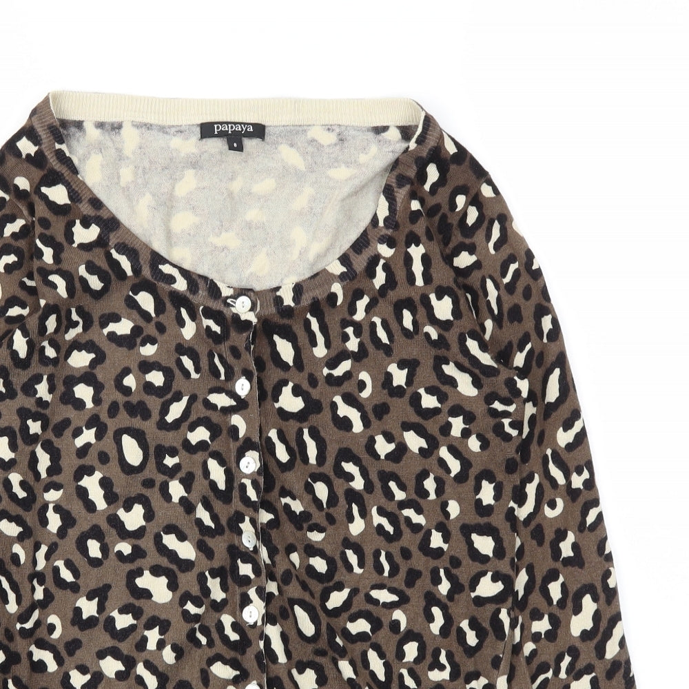 Papaya Womens Brown Animal Print  Cardigan Jumper Size 8