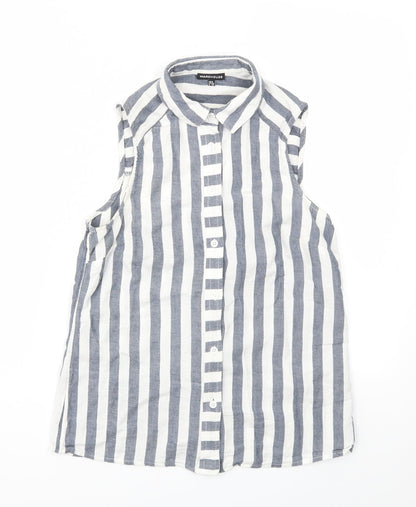 Wearhouse Womens Blue Striped  Basic T-Shirt Size 8