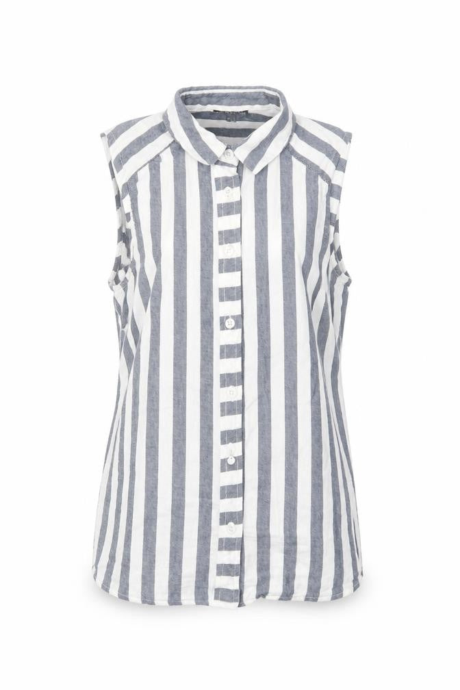 Wearhouse Womens Blue Striped  Basic T-Shirt Size 8