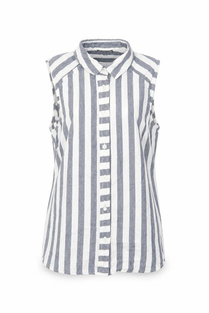 Wearhouse Womens Blue Striped  Basic T-Shirt Size 8