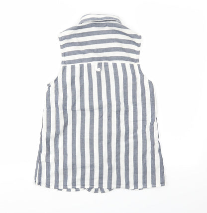 Wearhouse Womens Blue Striped  Basic T-Shirt Size 8