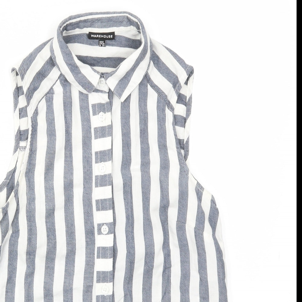 Wearhouse Womens Blue Striped  Basic T-Shirt Size 8
