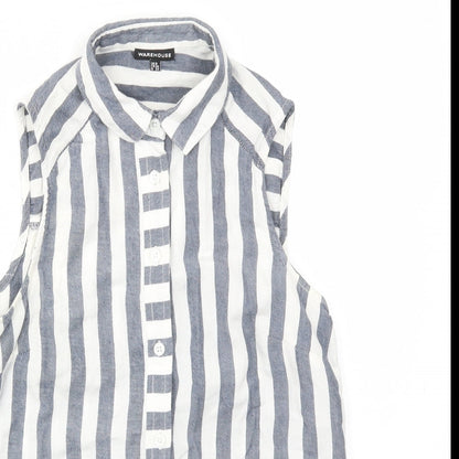 Wearhouse Womens Blue Striped  Basic T-Shirt Size 8