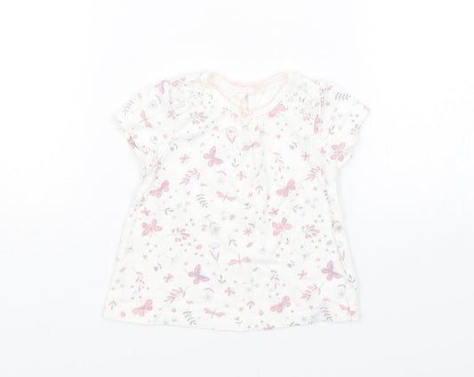 George Girls White Floral  Basic T-Shirt Size 0-3 Months  - Butterflies