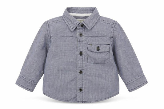 Front view of Merc Baby Blue Check Basic Button-Up, size 12-18, Months