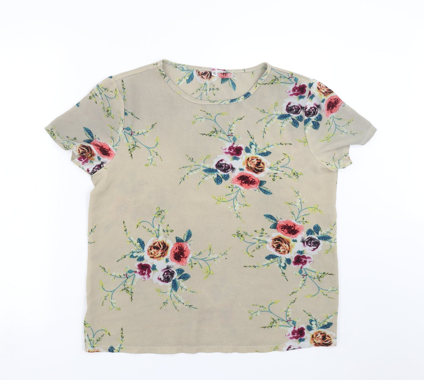 Preworn Womens Beige Floral  Basic Blouse Size XL