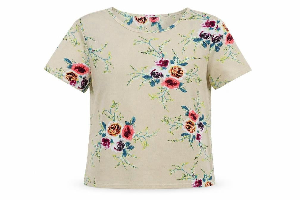Preworn Womens Beige Floral  Basic Blouse Size XL