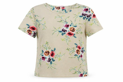 Preworn Womens Beige Floral  Basic Blouse Size XL